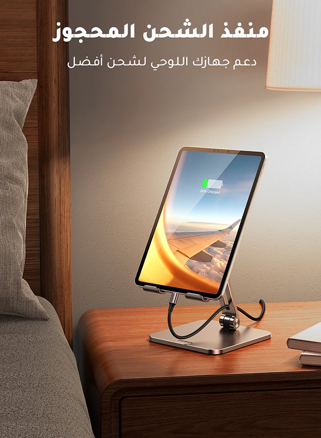 يو جرين حامل معدني لجهاز آيباد قابل للطي، حامل iPad، حامل هاتف محمول قابل للتعديل لجهاز iPad Pro 2025، iPad Air 5، آيباد ميني، iPhone 17/16/15، جالاكسي تاب S7، إلخ، سامسونج جالاكسي S25/24 ألترا، رمادي لون رمادي - Image 4